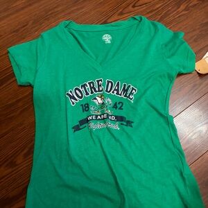 Womens Green Notre Dame V-Neck T-Shirt